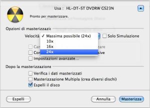 Dalla finestra scegli una velocità di masterizzazione bassa